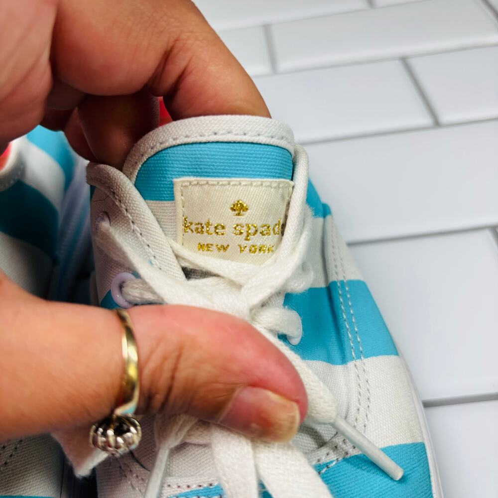 Keds X Kate Spade Cabana Stripe‎ Platform Sneakers Women 7 White Blue Nautical - Picture 10 of 14
